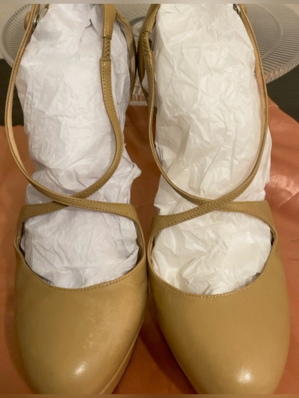 Louboutin Women’s Tan Cross-Strap Leather Flats